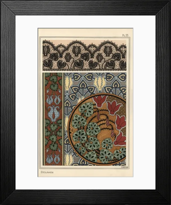 Framed Print : Cyclamen persicum motif in patterns for lace Framed Print : Cyclamen persicum motif in patterns for lace