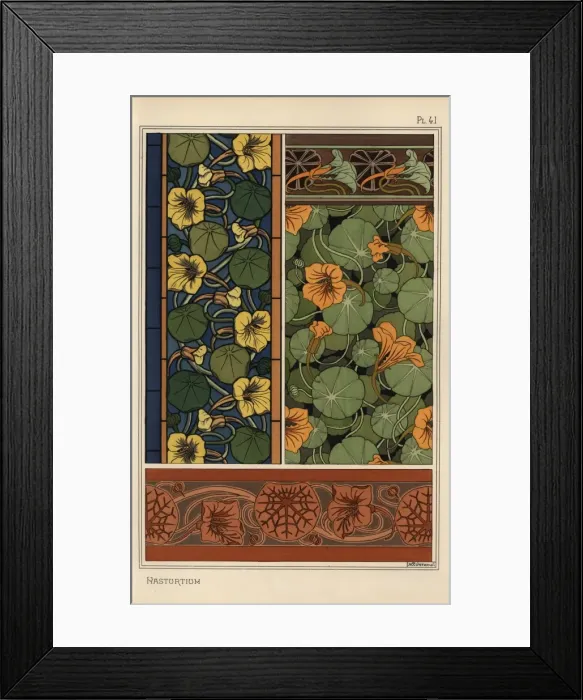 Framed Print : Nasturtium in art nouveau patterns Framed Print : Nasturtium in art nouveau patterns