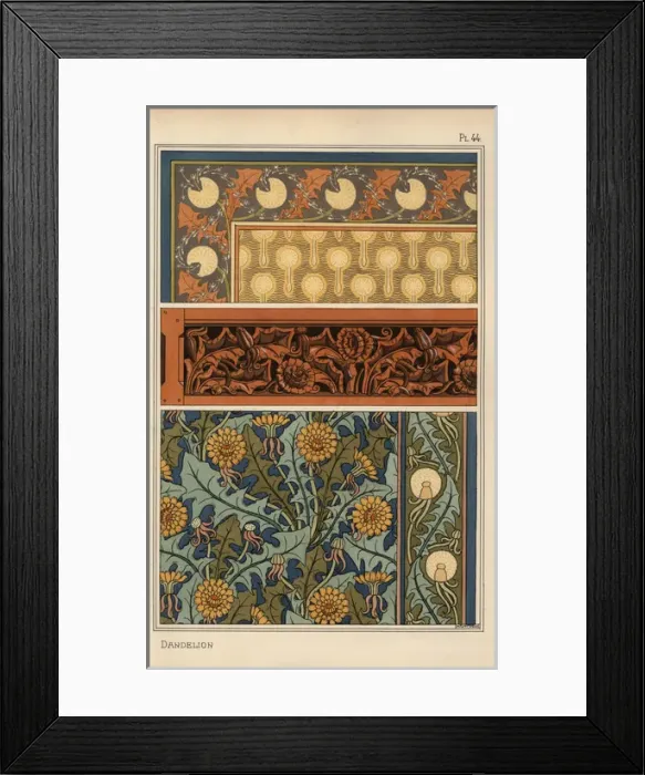 Framed Print : Dandelion in art nouveau patterns Framed Print : Dandelion in art nouveau patterns