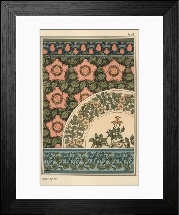 Framed Print : Wild rose in art nouveau patterns Framed Print : Wild rose in art nouveau patterns