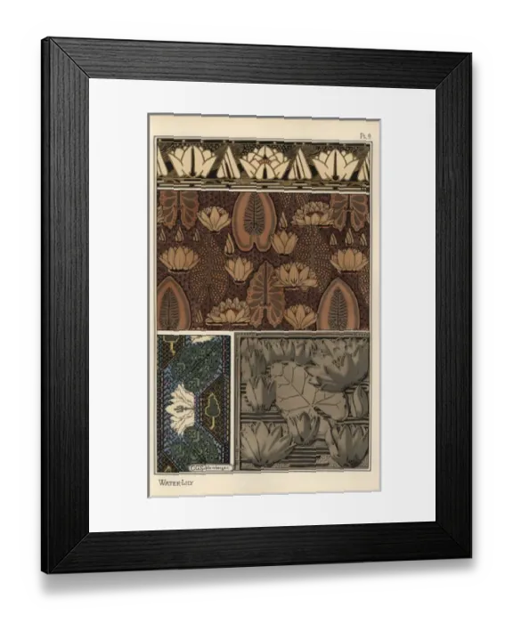 Framed Print : The water lily, Nelumbo lutea, in fabric, cross-stitch