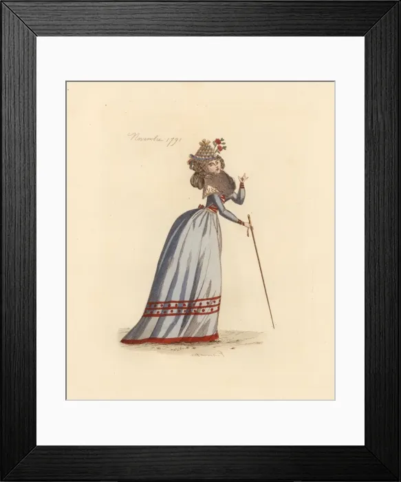 Framed Print : French woman wearing the fashion of November 1791 Framed Print : French woman wearing the fashion of November 1791