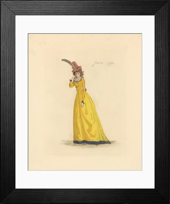 Framed Print : French woman wearing the fashion of January 1792 Framed Print : French woman wearing the fashion of January 1792