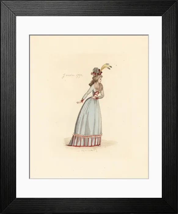 Framed Print : French woman wearing the fashion of February 1792 Framed Print : French woman wearing the fashion of February 1792