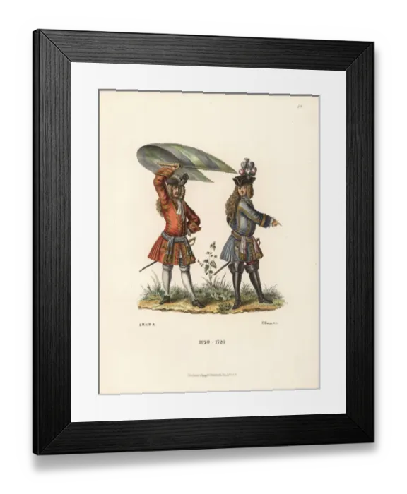 Framed Print : German military costume worn by bewigged cavaliers Framed Print : German military costume worn by bewigged cavaliers