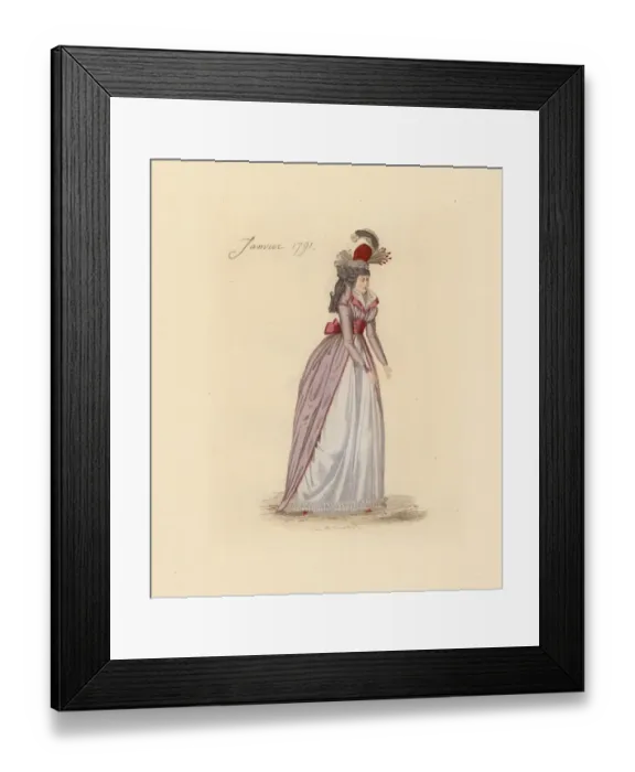 Framed Print : French woman wearing the fashion of January 1791 Framed Print : French woman wearing the fashion of January 1791