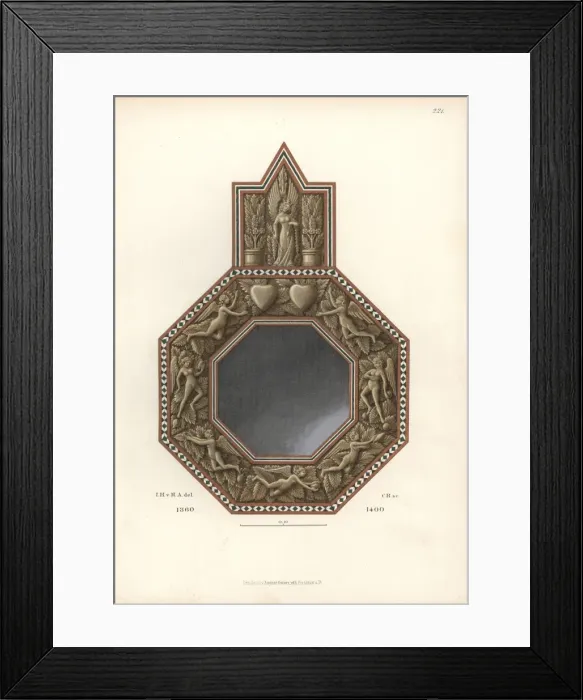 Framed Print : Metal mirror decorated with angels and hearts Framed Print : Metal mirror decorated with angels and hearts