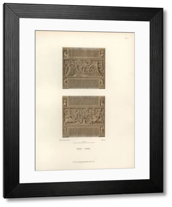 Framed Print : Carved comb from the 15th century showing a Framed Print : Carved comb from the 15th century showing a