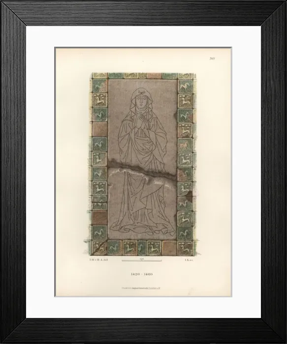Framed Print : Female dress from the 15th century from a gravestone Framed Print : Female dress from the 15th century from a gravestone