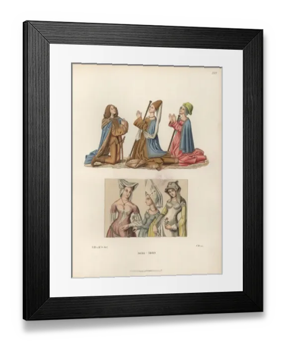 Framed Print : Male and female fashion from the mid 15th century Framed Print : Male and female fashion from the mid 15th century