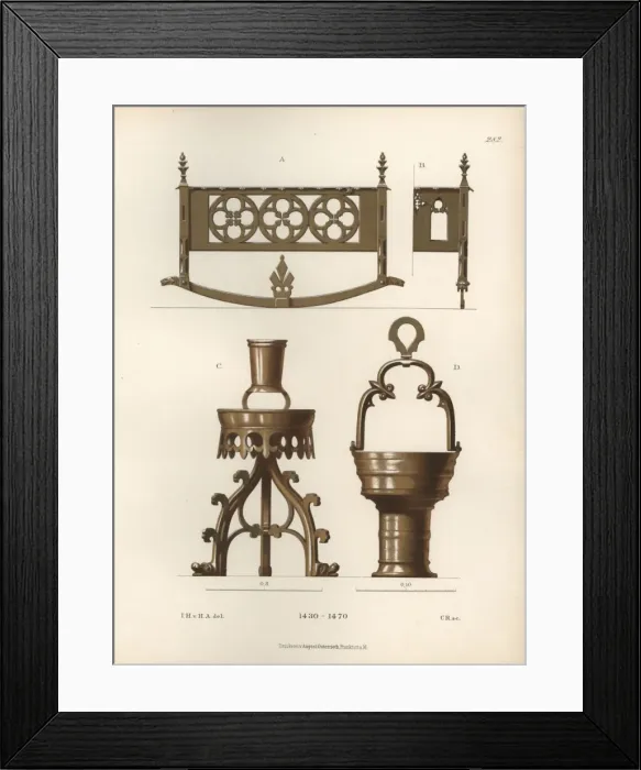 Framed Print : Bassinet in gilded copper from the mid 15th century Framed Print : Bassinet in gilded copper from the mid 15th century