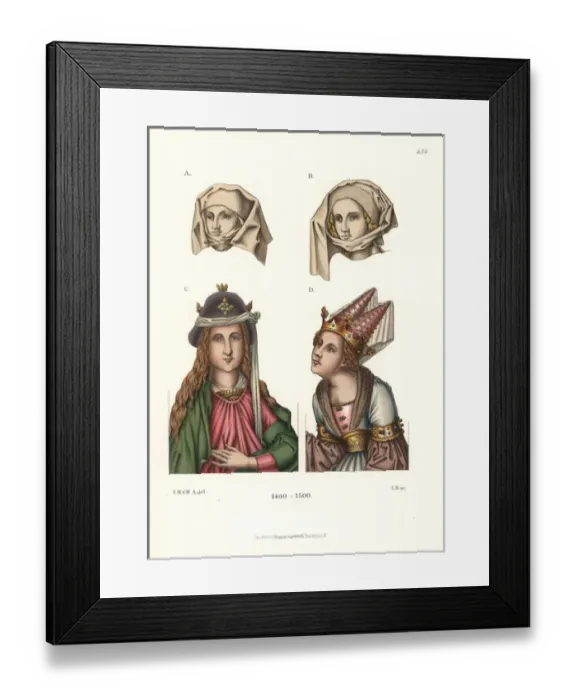 Framed Print : Womens headdresses from the late 15th century