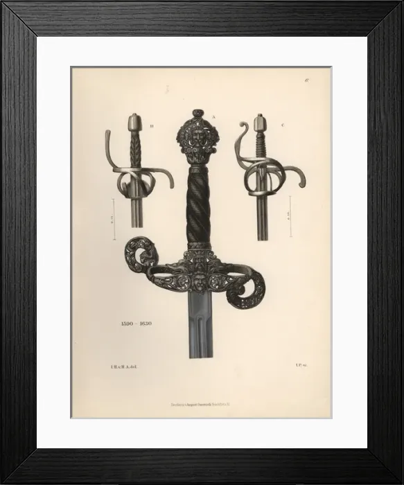 Framed Print : Hilts from three 17th century rapiers Framed Print : Hilts from three 17th century rapiers