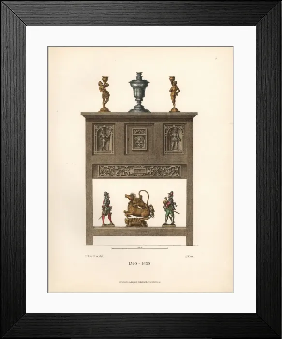 Framed Print : Carved wooden cabinet from the 17th century Framed Print : Carved wooden cabinet from the 17th century
