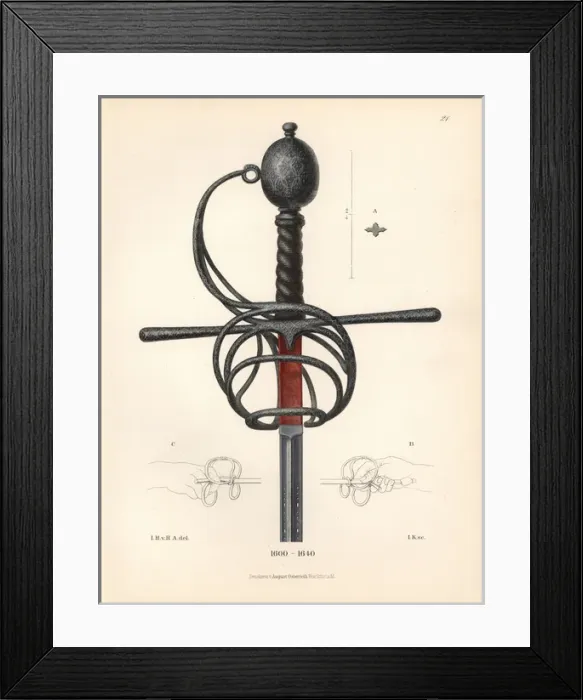 Framed Print : Sword hilt with knob and hook in iron and silver Framed Print : Sword hilt with knob and hook in iron and silver