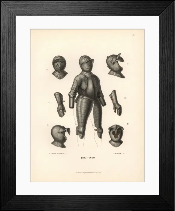 Framed Print : Suit of steel-plate armour, helmets and gloves Framed Print : Suit of steel-plate armour, helmets and gloves