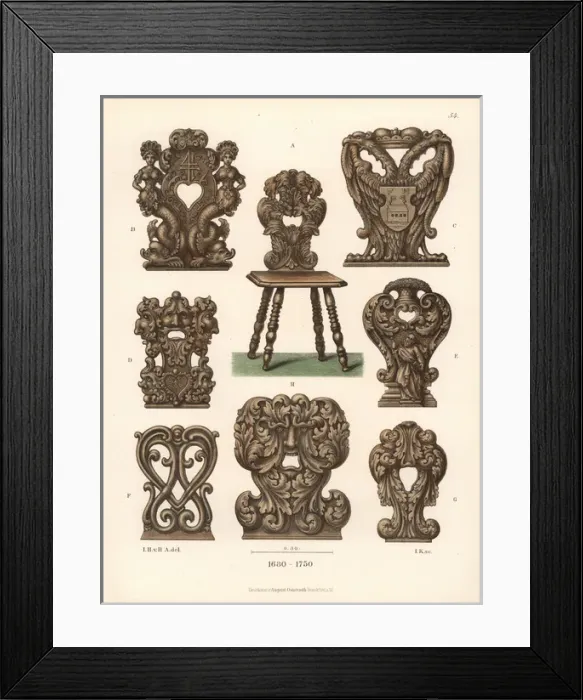 Framed Print : Carved wooden chair and chairbacks from Framed Print : Carved wooden chair and chairbacks from