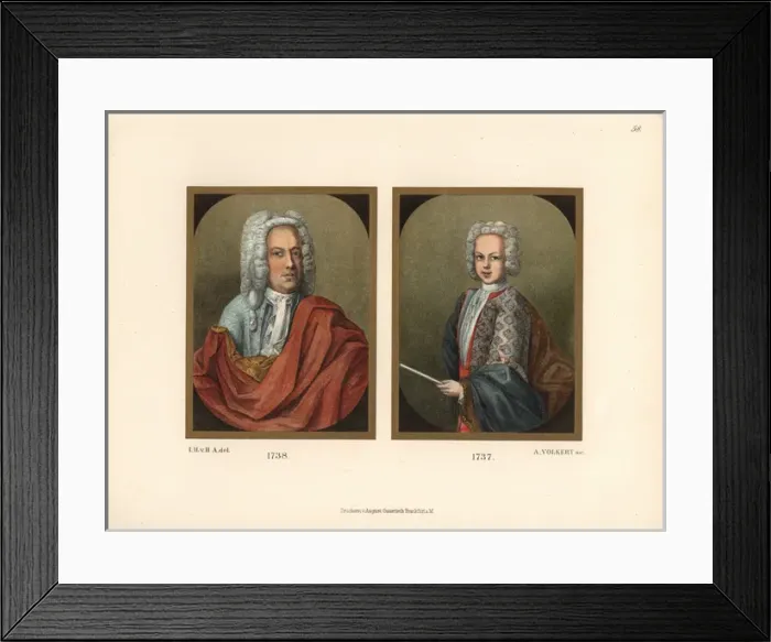 Framed Print : Bewigged men from German oil portraits of Framed Print : Bewigged men from German oil portraits of