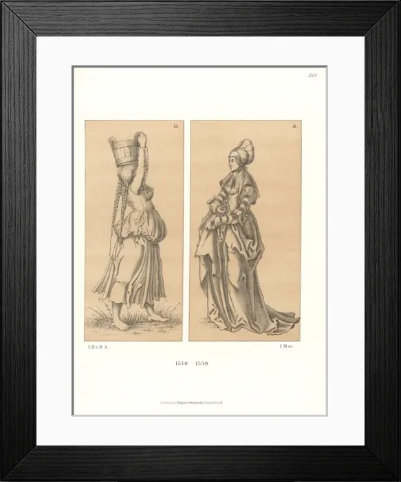 Framed Print : Womens costumes of the first half of the 16th century Framed Print : Womens costumes of the first half of the 16th century