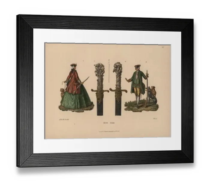 Framed Print : Hunting costumes and hunting swords from Framed Print : Hunting costumes and hunting swords from