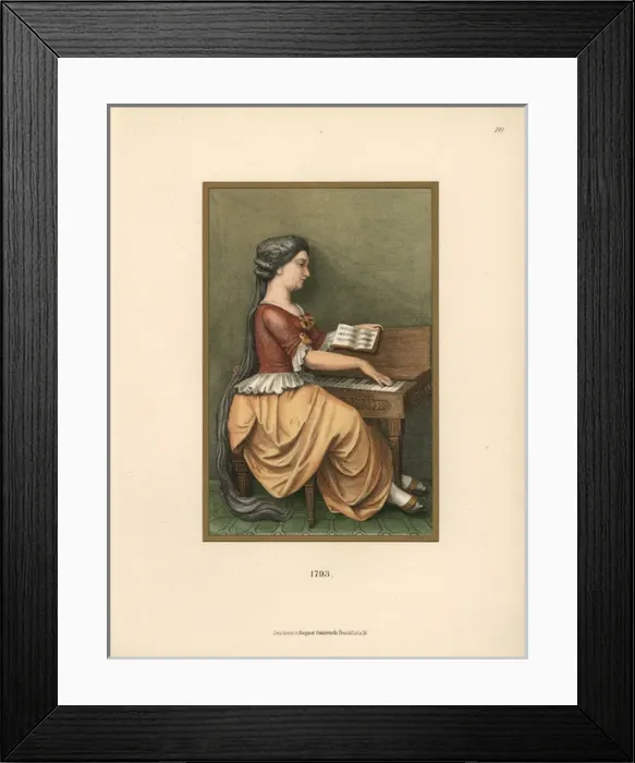 Framed Print : Woman in house clothes playing the piano, 1793 Framed Print : Woman in house clothes playing the piano, 1793