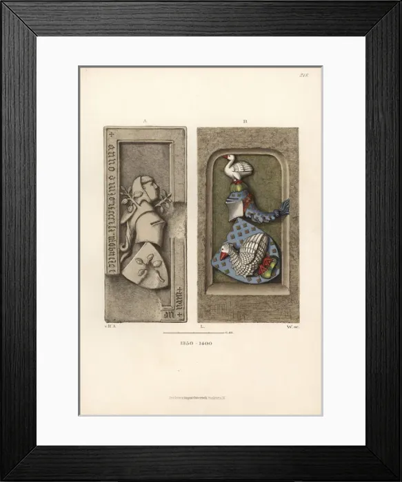 Framed Print : 14th century gravestone with heraldic coat of arms Framed Print : 14th century gravestone with heraldic coat of arms