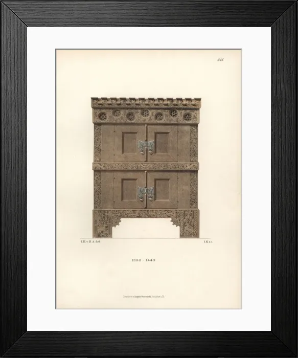 Framed Print : Carved wooden cupboard from the late 14th century Framed Print : Carved wooden cupboard from the late 14th century