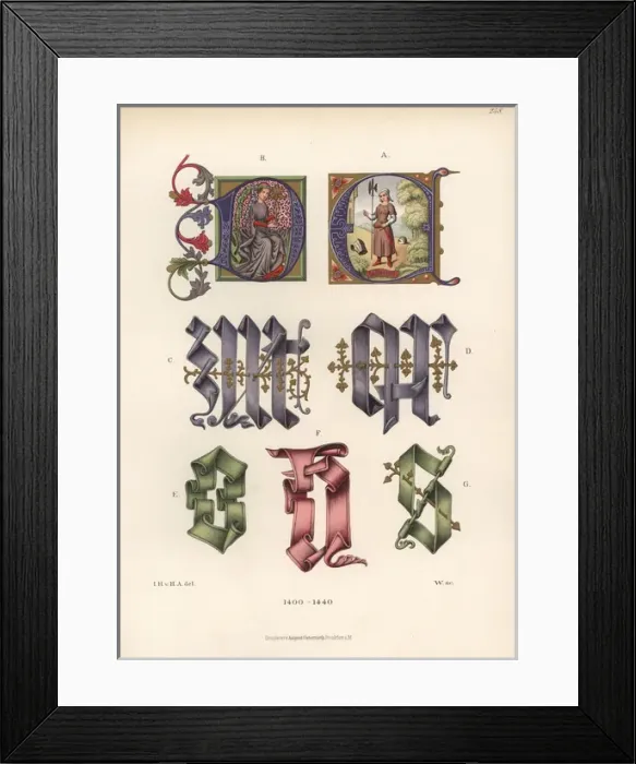 Framed Print : Initials from illuminated manuscripts of Framed Print : Initials from illuminated manuscripts of