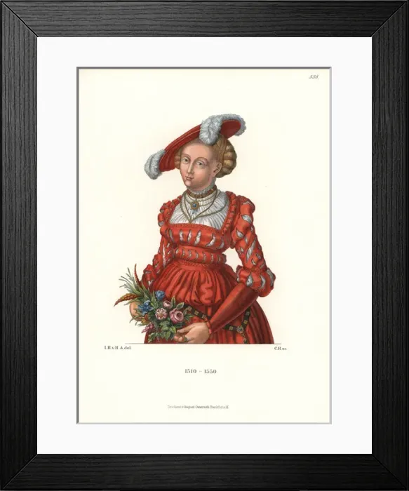 Framed Print : German womans costume, 1510-1550 Framed Print : German womans costume, 1510-1550