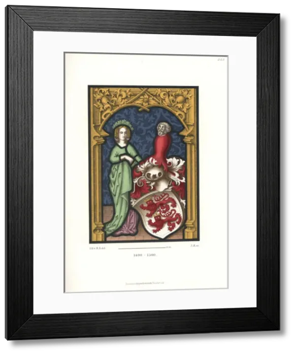 Framed Print : Stained glass portrait of woman in dress holding Framed Print : Stained glass portrait of woman in dress holding
