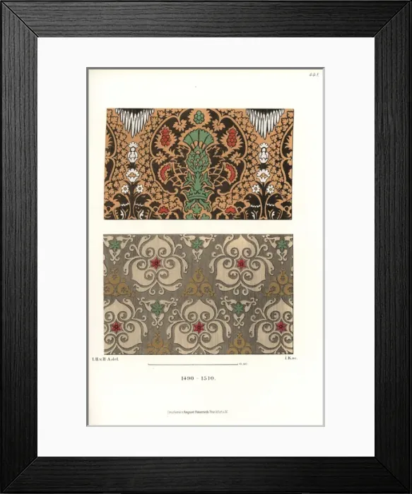 Framed Print : Patterned silk fabrics from a cabinet of curiosities Framed Print : Patterned silk fabrics from a cabinet of curiosities