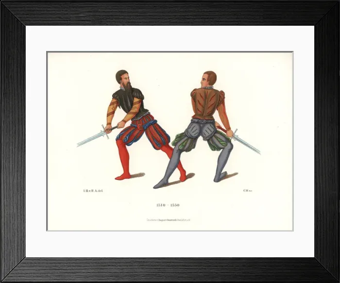 Framed Print : Swordfight by fencers with two-handed swords, 16th century Framed Print : Swordfight by fencers with two-handed swords, 16th century