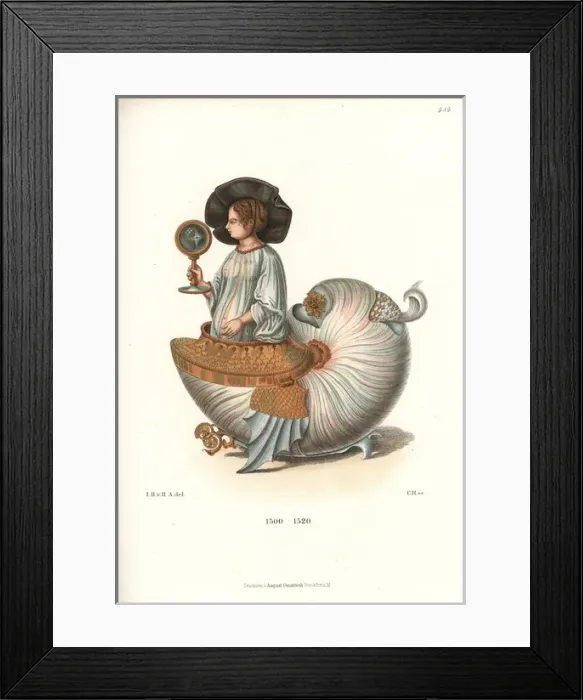 Framed Print : Winged nautilus shell with a womans figure Framed Print : Winged nautilus shell with a womans figure
