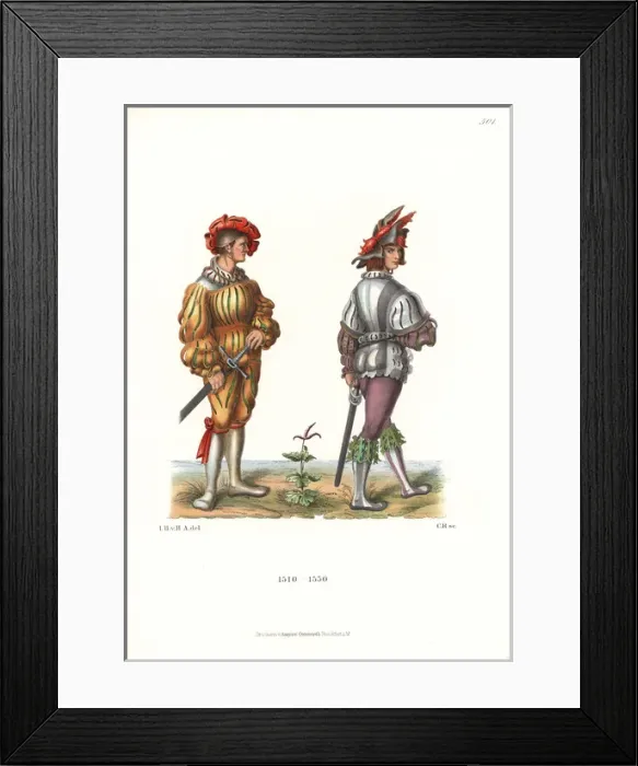 Framed Print : Costumes of Landsknechte or German mercenaries Framed Print : Costumes of Landsknechte or German mercenaries