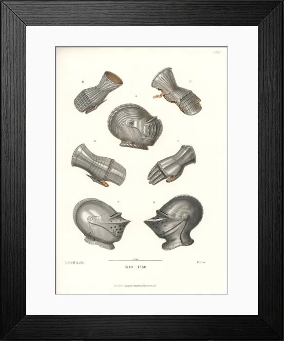 Framed Print : Jousting helms (armlets) and gauntlets in Framed Print : Jousting helms (armlets) and gauntlets in
