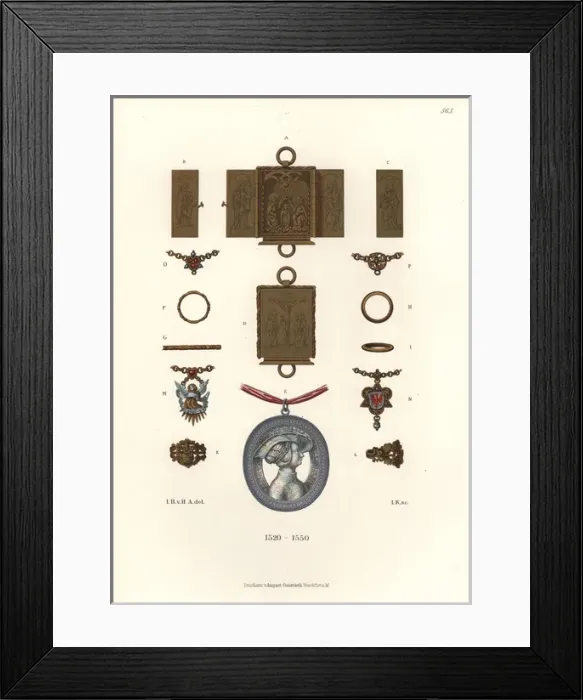 Framed Print : Jewelry and amulets, early 16th century Framed Print : Jewelry and amulets, early 16th century