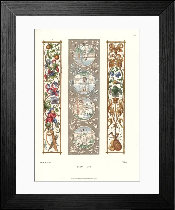 Framed Print : Ornaments in tapestry and paintings, 16th century Framed Print : Ornaments in tapestry and paintings, 16th century