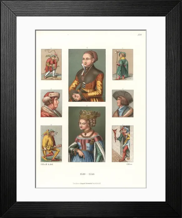 Framed Print : Mens and womens costume, 1510-1550 Framed Print : Mens and womens costume, 1510-1550