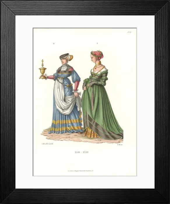 Framed Print : Swiss womens costumes from 1510-1550 Framed Print : Swiss womens costumes from 1510-1550