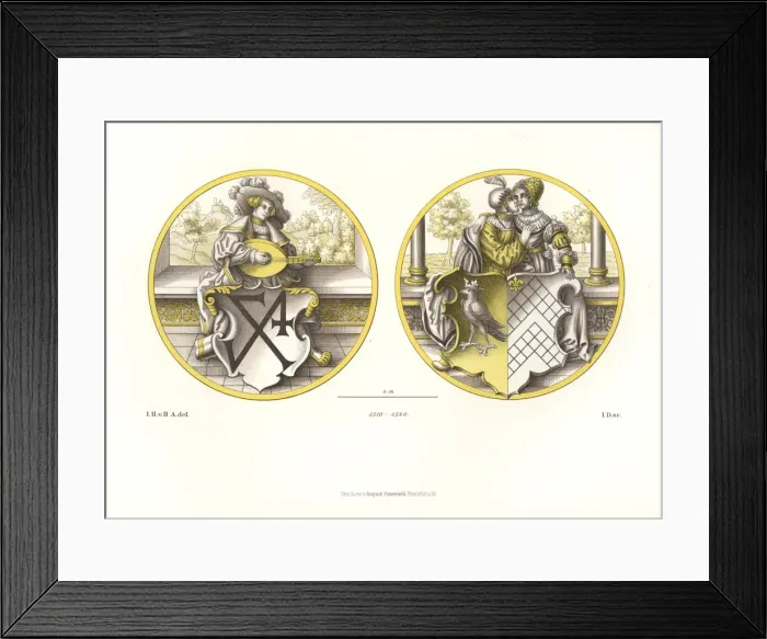 Framed Print : Glass paintings showing coats of arms with Framed Print : Glass paintings showing coats of arms with
