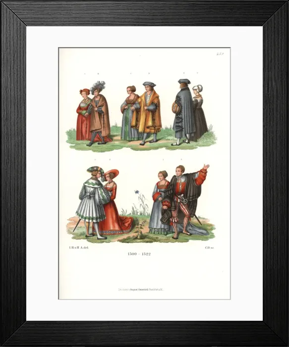 Framed Print : Luxurious fashions of the nobility of Augsburg, early 16thC Framed Print : Luxurious fashions of the nobility of Augsburg, early 16thC
