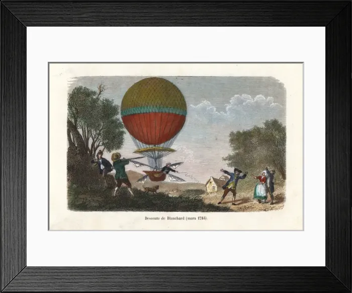 Framed Print : Descent of Jean-Pierre Blanchards hydrogen balloon, 1784 Framed Print : Descent of Jean-Pierre Blanchards hydrogen balloon, 1784