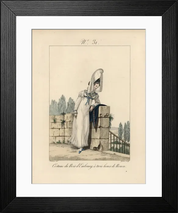 Framed Print : Costume of Bois d Embourg Tall bonnet with Framed Print : Costume of Bois d Embourg Tall bonnet with