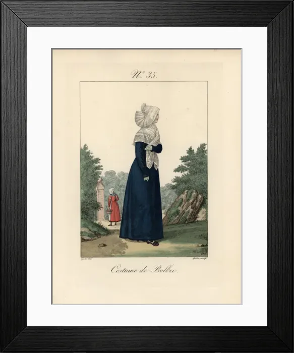 Framed Print : Costume of Caen The woman has fixed her bavolet Framed Print : Costume of Caen The woman has fixed her bavolet
