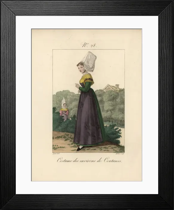 Framed Print : Costume of Caen The woman has fixed her bavolet Framed Print : Costume of Caen The woman has fixed her bavolet