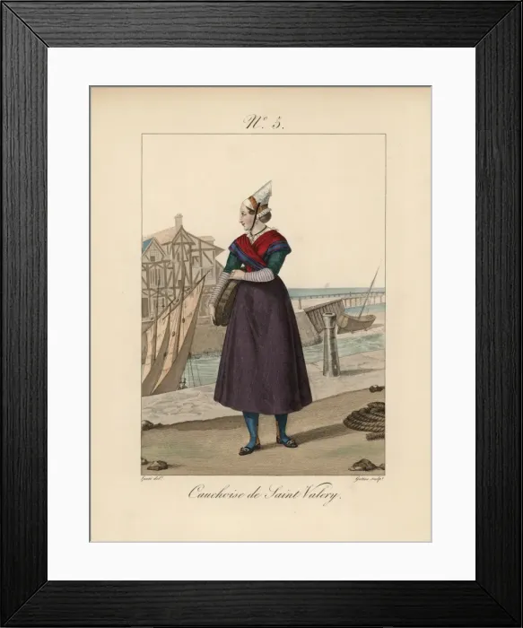 Framed Print : Woman of the port of St Valery, wearing a card Framed Print : Woman of the port of St Valery, wearing a card