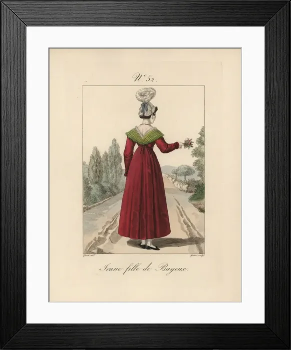 Framed Print : Costume of Pont l Eveque Bavolet bonnet with Framed Print : Costume of Pont l Eveque Bavolet bonnet with