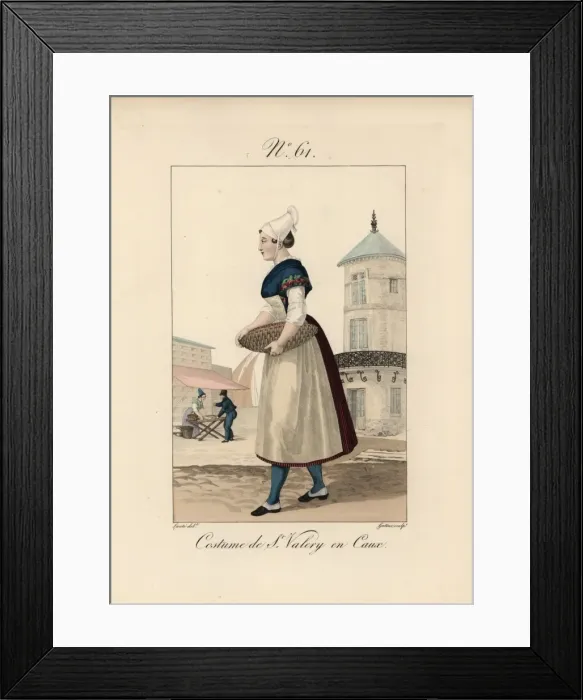 Framed Print : Costume of a shrimp merchant at St Valery en Framed Print : Costume of a shrimp merchant at St Valery en