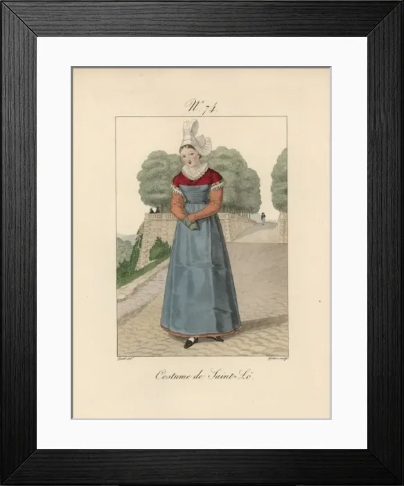 Framed Print : Costume of Saint-Lo The hat is called a bonnet rond Framed Print : Costume of Saint-Lo The hat is called a bonnet rond