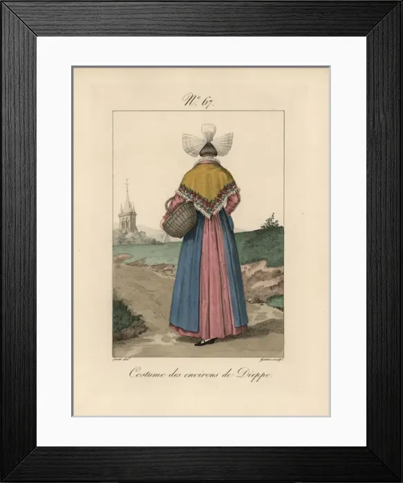 Framed Print : Costume of the area of Dieppe Rear view of Framed Print : Costume of the area of Dieppe Rear view of